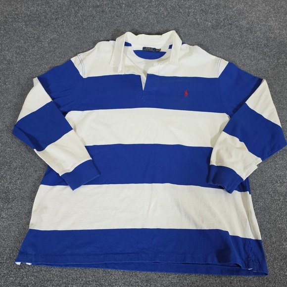 Polo Ralph Lauren Other - Polo Ralph Lauren Mens 2XB Blue White Striped Long Sleeve Rugby Shirt Cotton